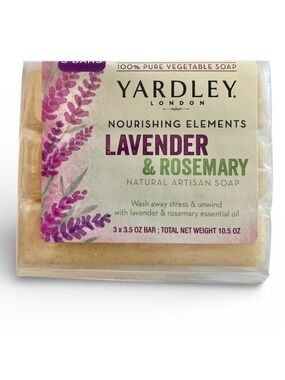 3 Bars Yardley Nourishing Elements Lavender & Rosemary Natural Artisan Soap NEW